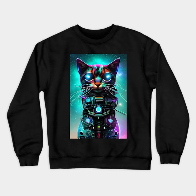 Galactic Guardian | The Cyberpunk Cat Crewneck Sweatshirt by MrDoze